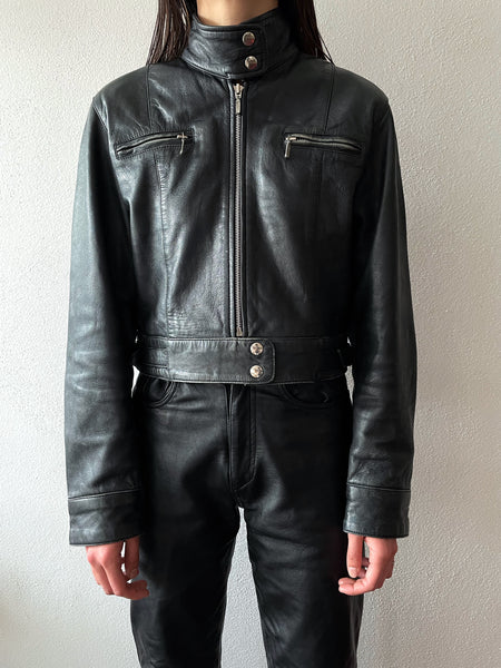 90's leather single bikers jacket