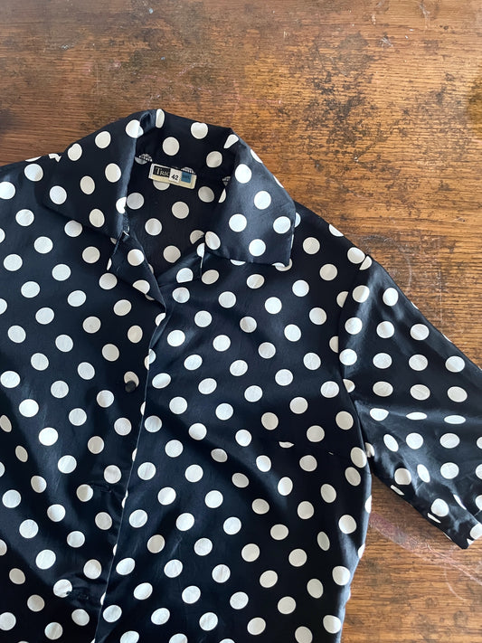 French dot open collar shirt
