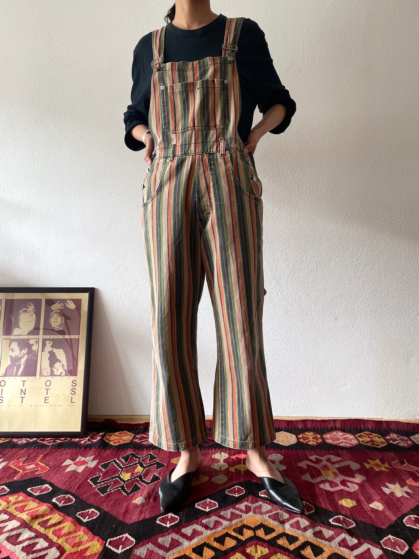 awesome design striped denim overall / 90s Italy