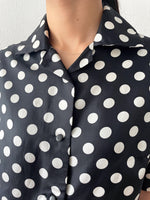 French dot open collar shirt