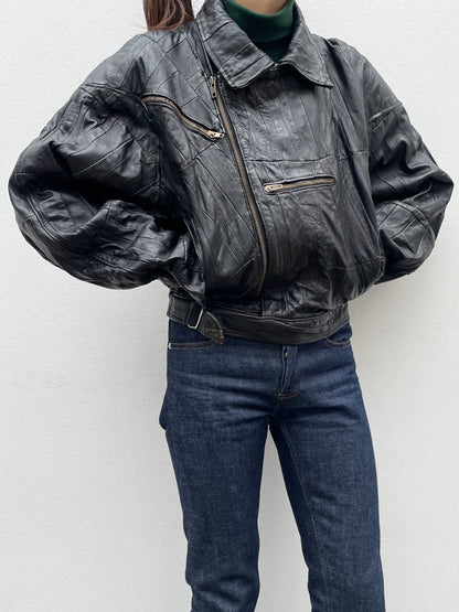 80s black leather jkt