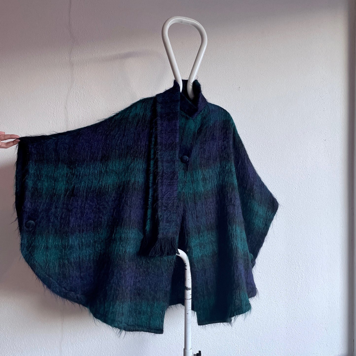 LOCHCARRON mohair wool black watch tartan poncho