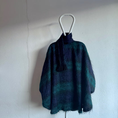 LOCHCARRON mohair wool black watch tartan poncho