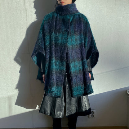 LOCHCARRON mohair wool black watch tartan poncho