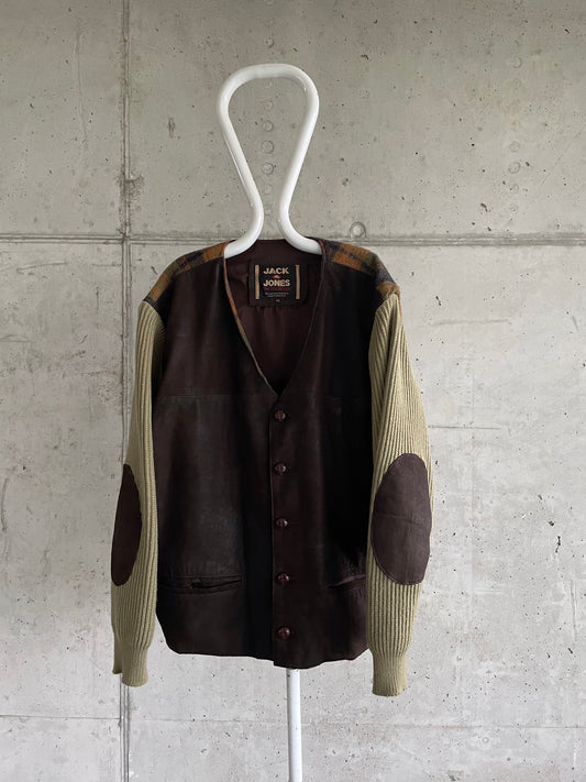 90's leather and wool cardigan