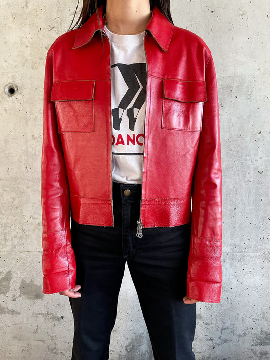 80's italy red leather