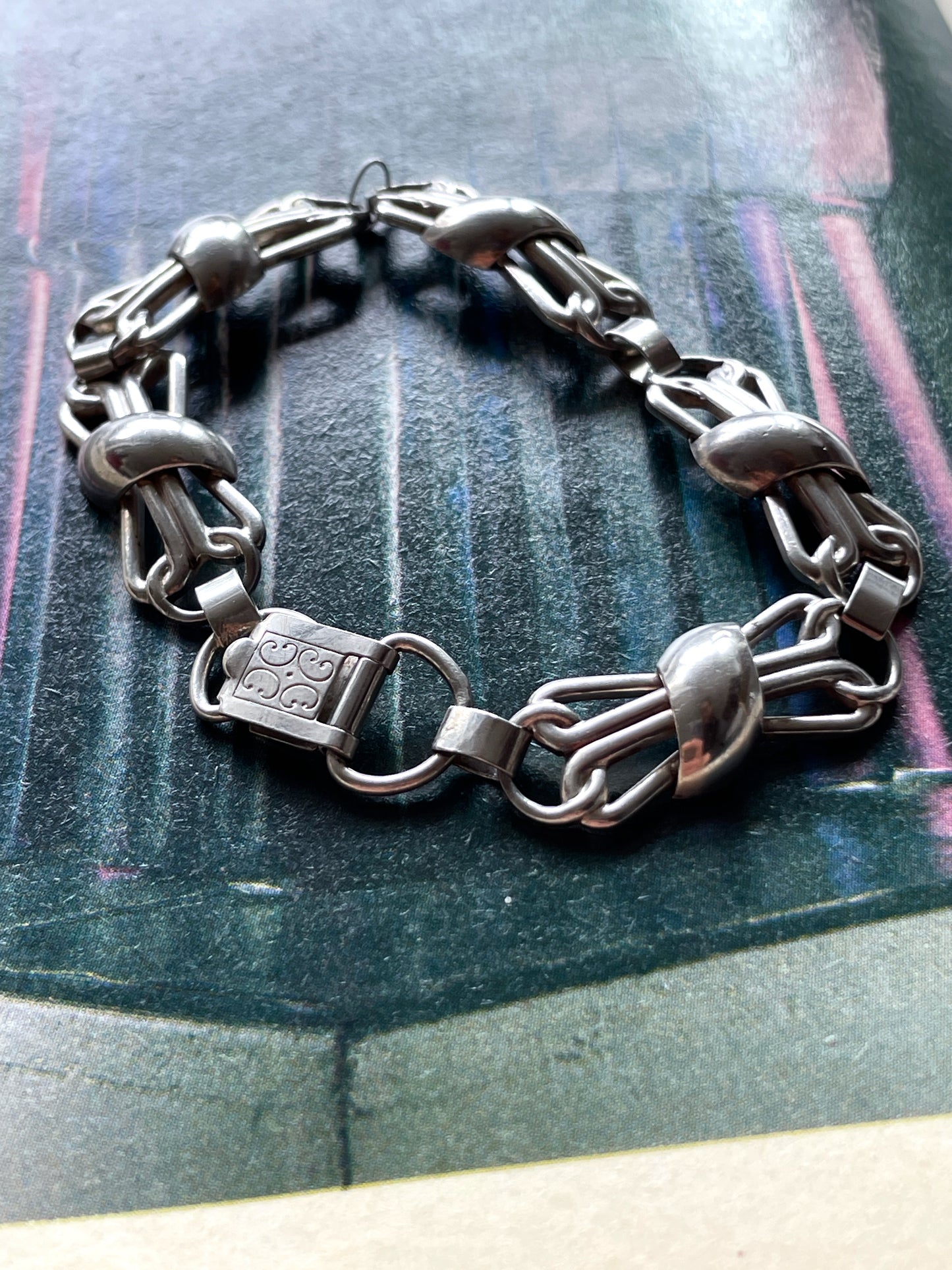 Silver 835 botanical chain bracelet