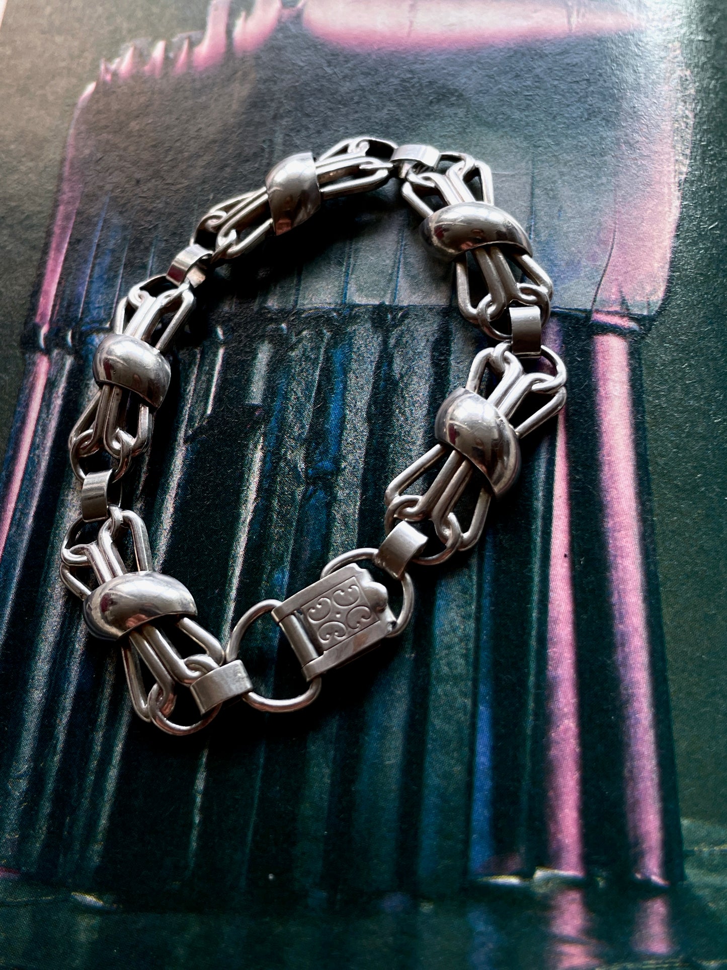 Silver 835 botanical chain bracelet