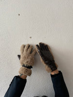 vintage france leather × real fur glove