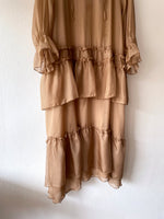 milk brown tiered chiffon dress