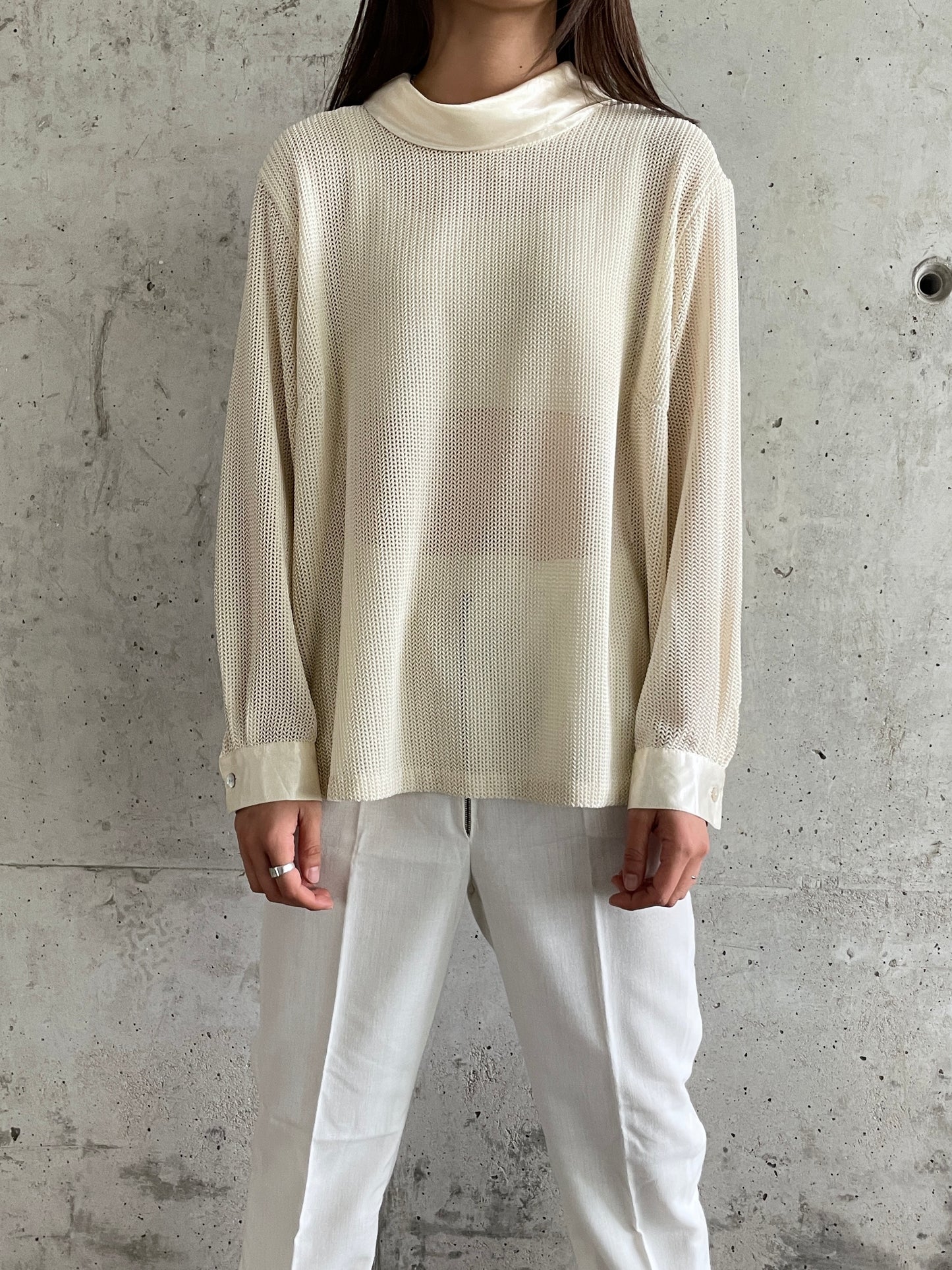 mesh shirt cream white