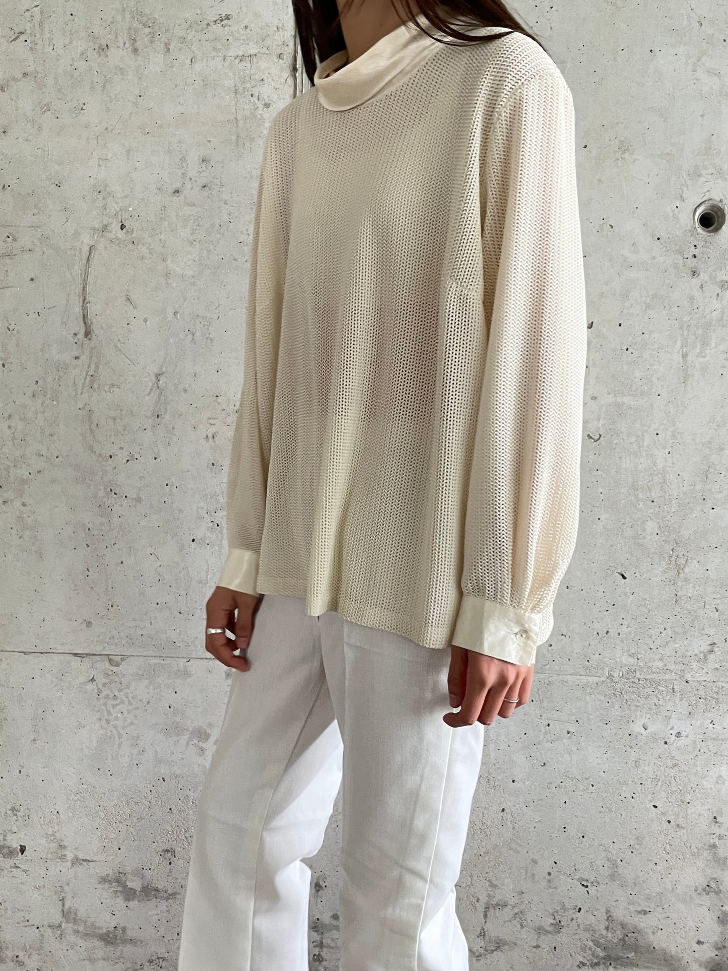 mesh shirt cream white