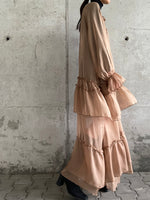 milk brown tiered chiffon dress