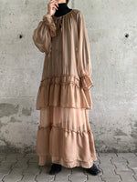 milk brown tiered chiffon dress