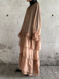 milk brown tiered chiffon dress