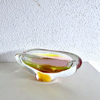 70's Český glass ash tray - pink yellow