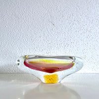 70's Český glass ash tray - pink yellow