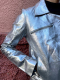 NAF NAF silver leather biker jkt