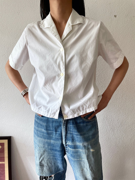 80's ladies cotton open collar shirt