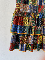 Vintage multi patch work pattern cotton tiered skirt