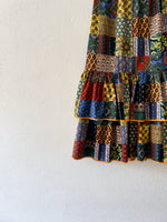 Vintage multi patch work pattern cotton tiered skirt