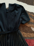 70-80's Black Gold pleated dress, made in England