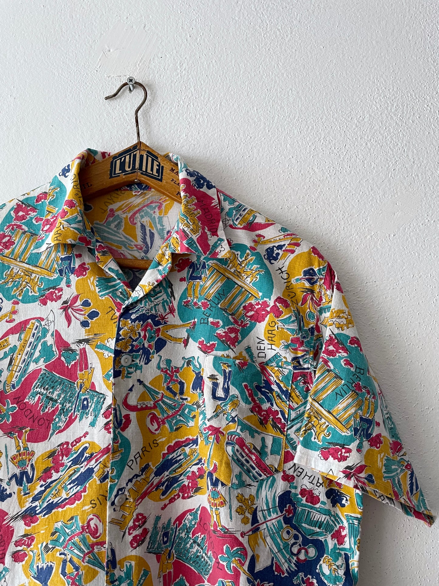 50s-60s Open collar shirt