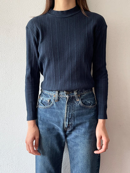 90's Italy cotton rib navy