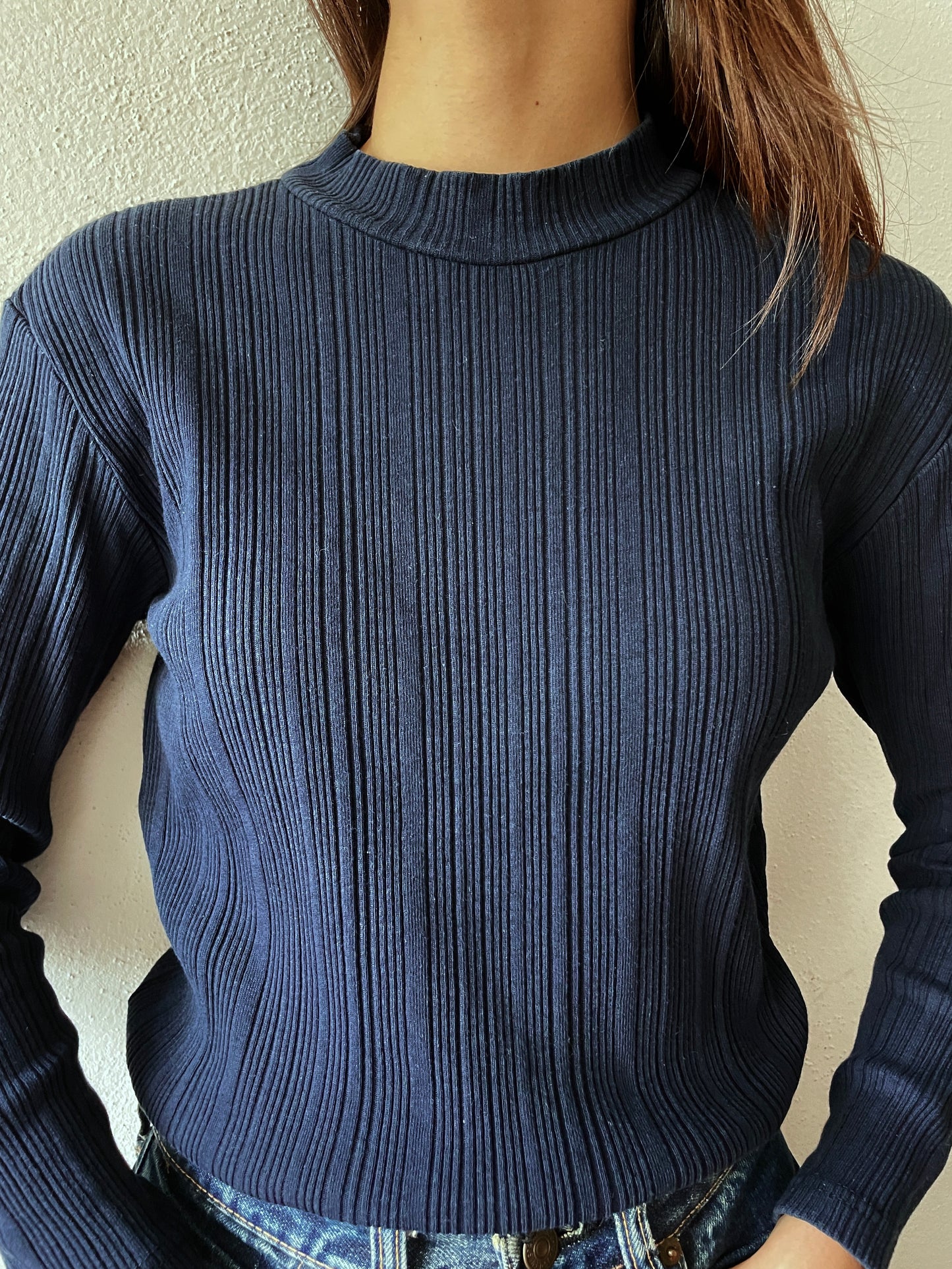 90's Italy cotton rib navy