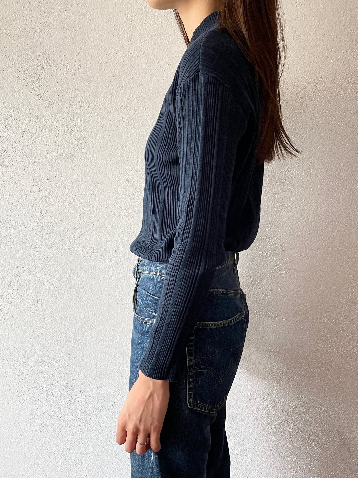 90's Italy cotton rib navy