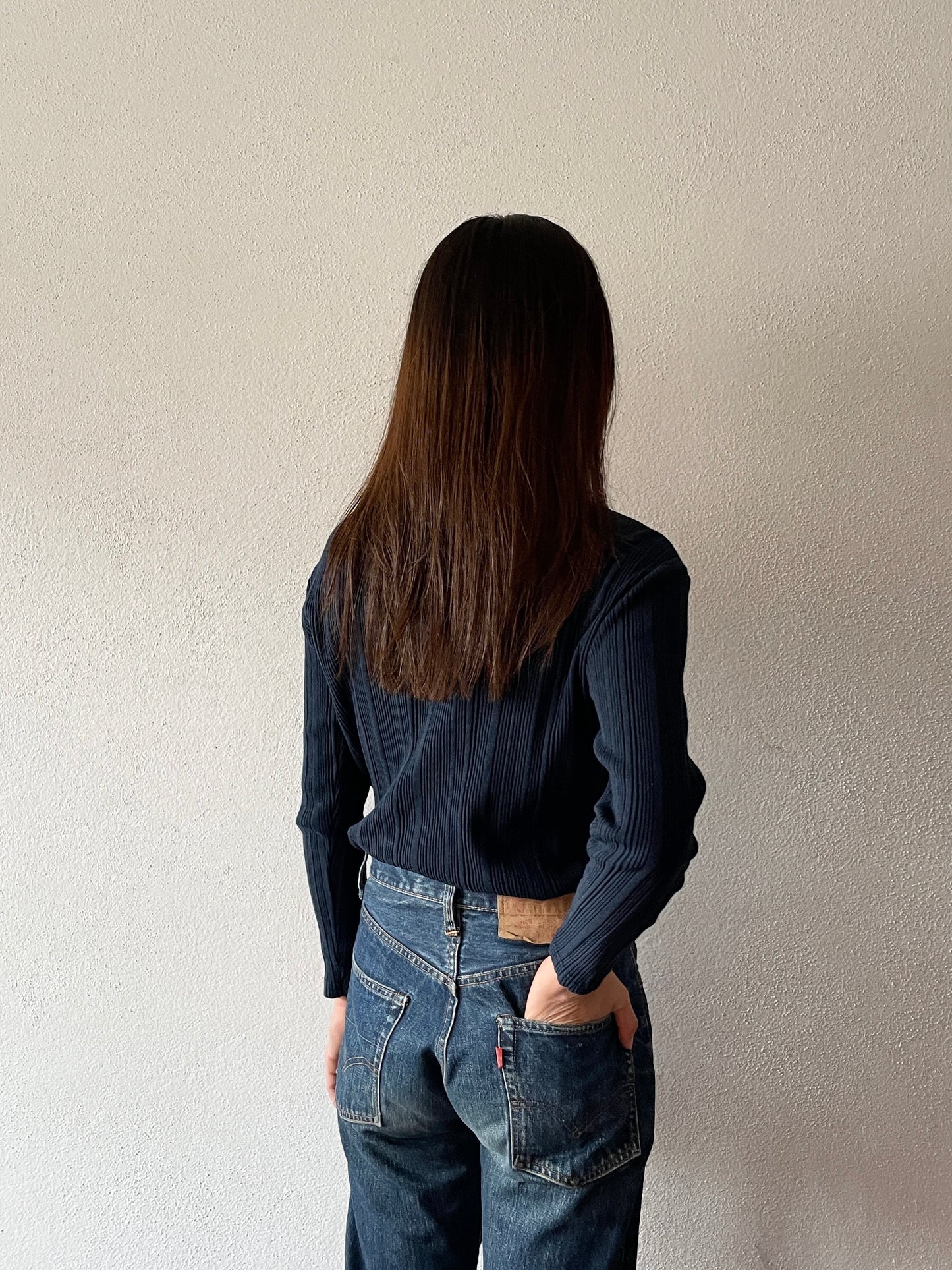 90's Italy cotton rib navy