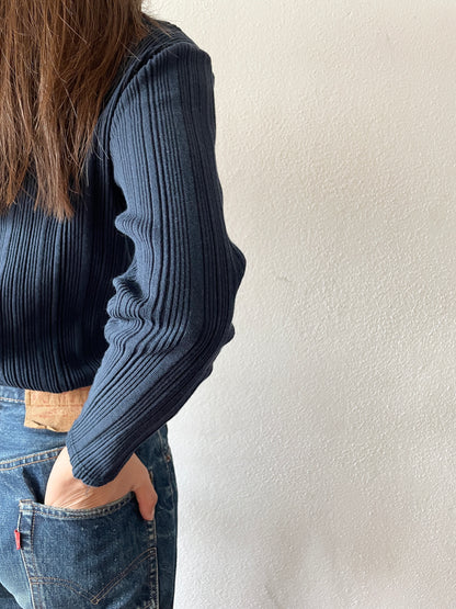 90's Italy cotton rib navy