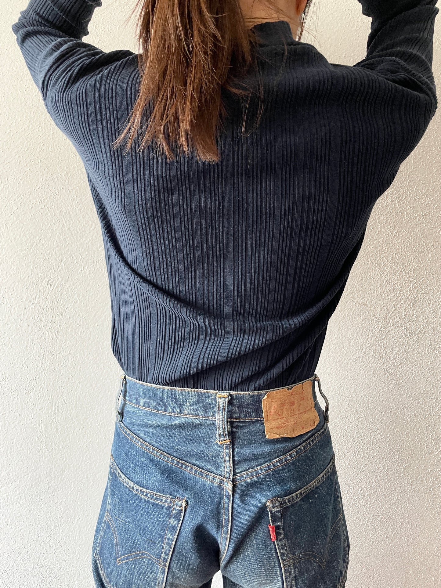 90's Italy cotton rib navy