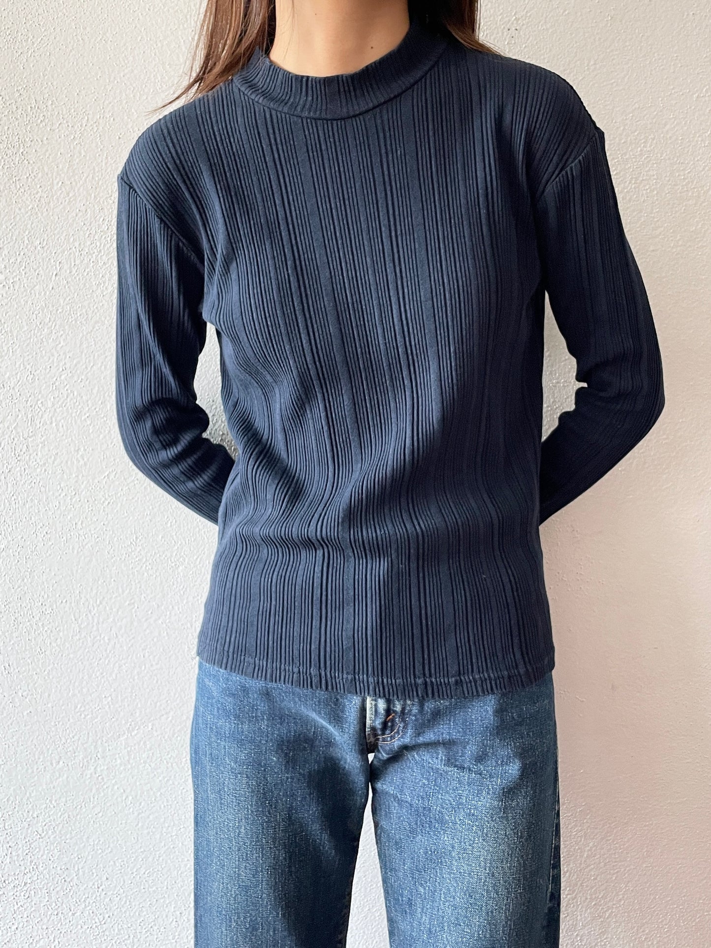 90's Italy cotton rib navy