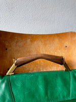 70's square green bag with wood handle