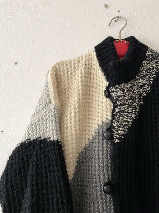 80's hand knitted wool blouson with great pattern