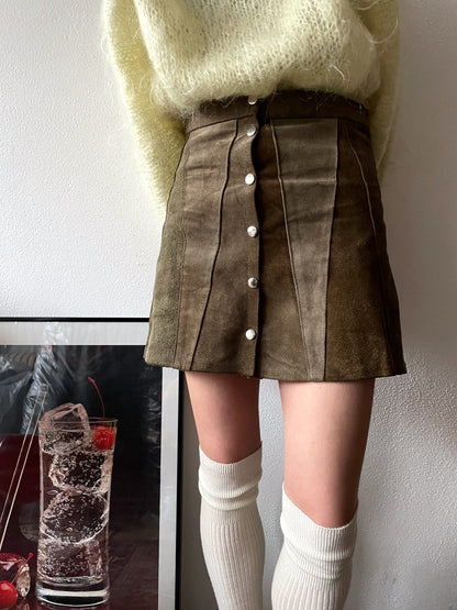 suede leather mini skirt bicolor wrap 巻きスカート レザー レザースカート ミニスカート ミニ ヴィンテージ スエード スウェード バイカラー ツートーン スナップ スナップボタン