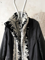 abstract monotone modacryl fur coat