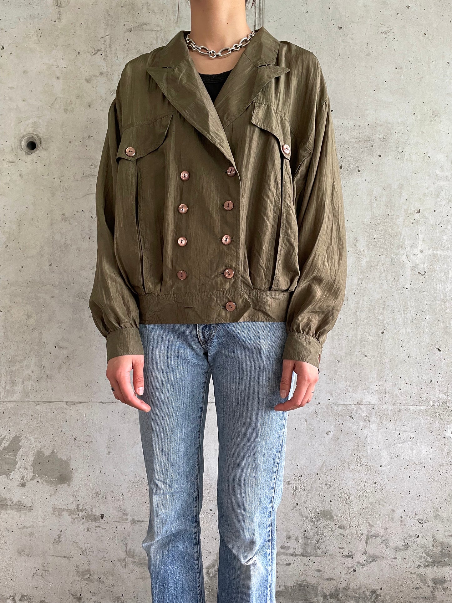 olive silk shirt jacket