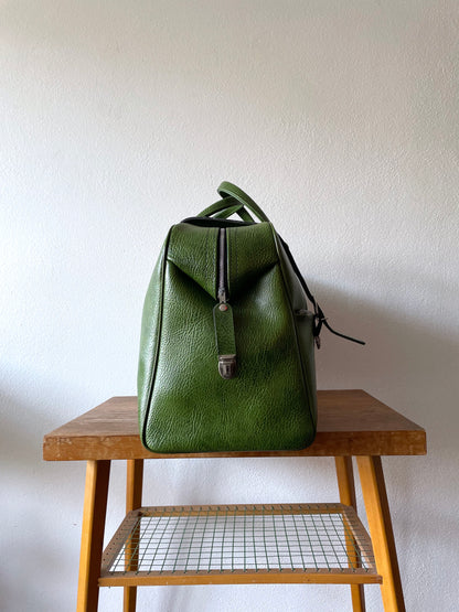 70's green leather travel bag