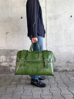 70's green leather travel bag