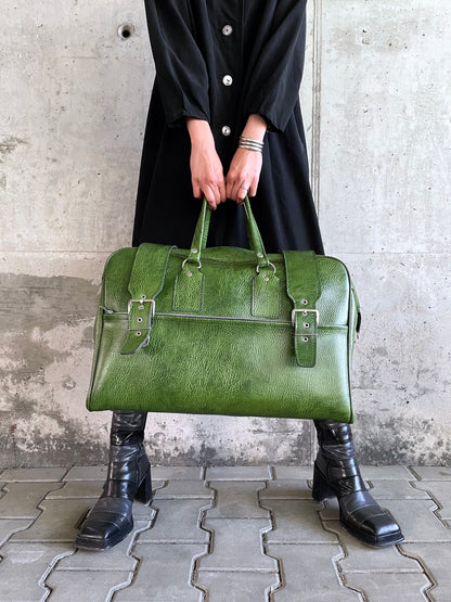 70's green leather travel bag