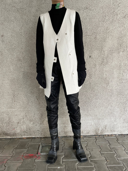 70's white leather vest