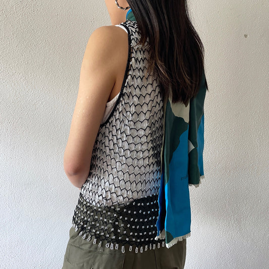 Beaded mesh tank top
