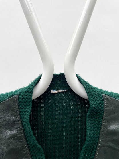 Vintage leather switching wool cardigan.