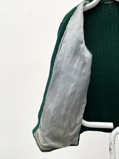 Vintage leather switching wool cardigan.