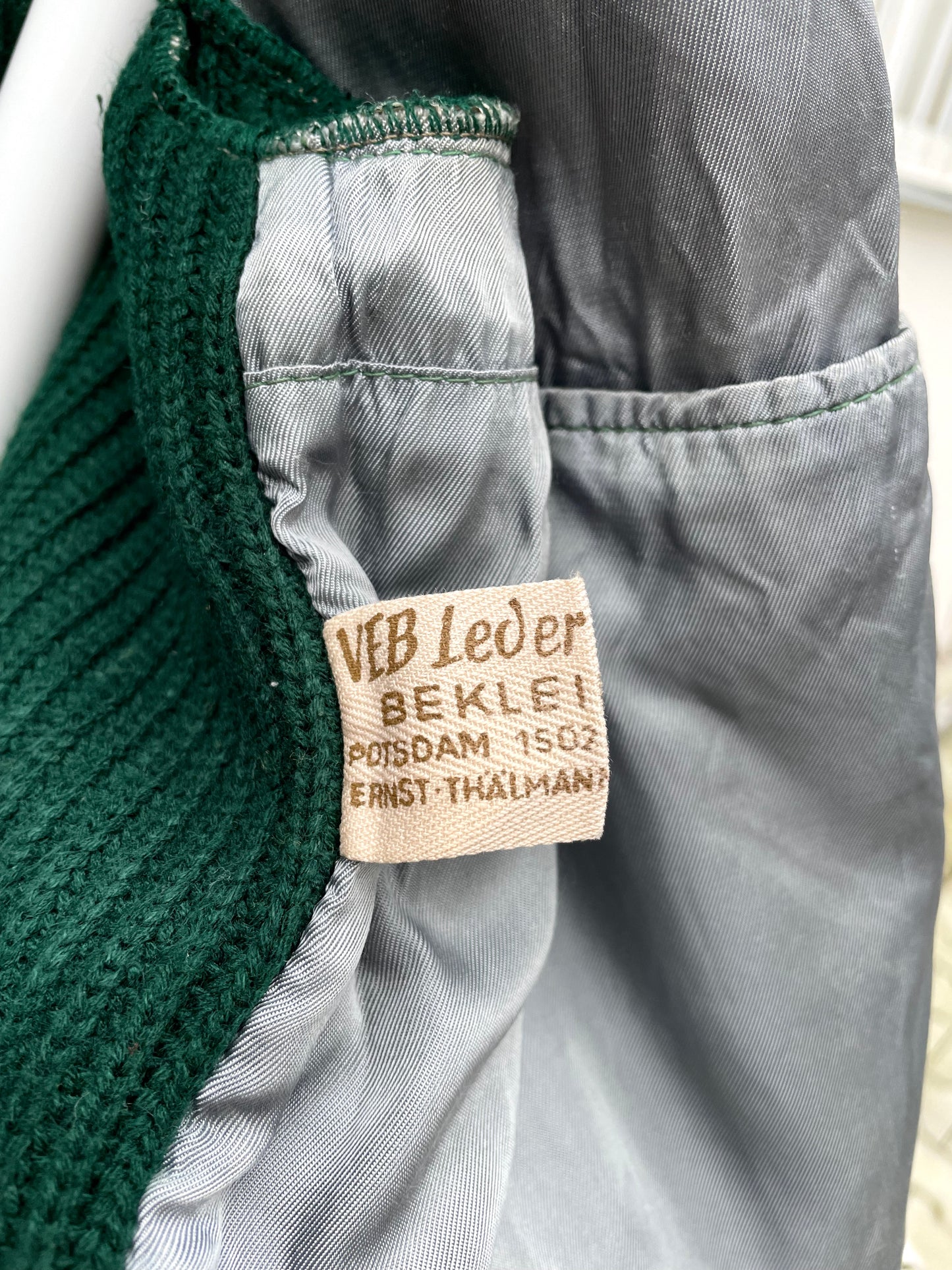 Vintage leather switching wool cardigan.