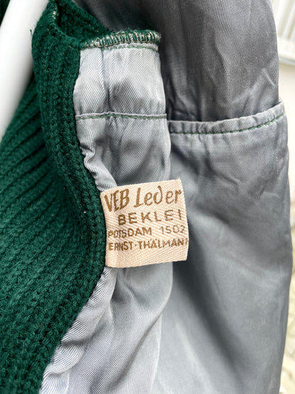 Vintage leather switching wool cardigan.