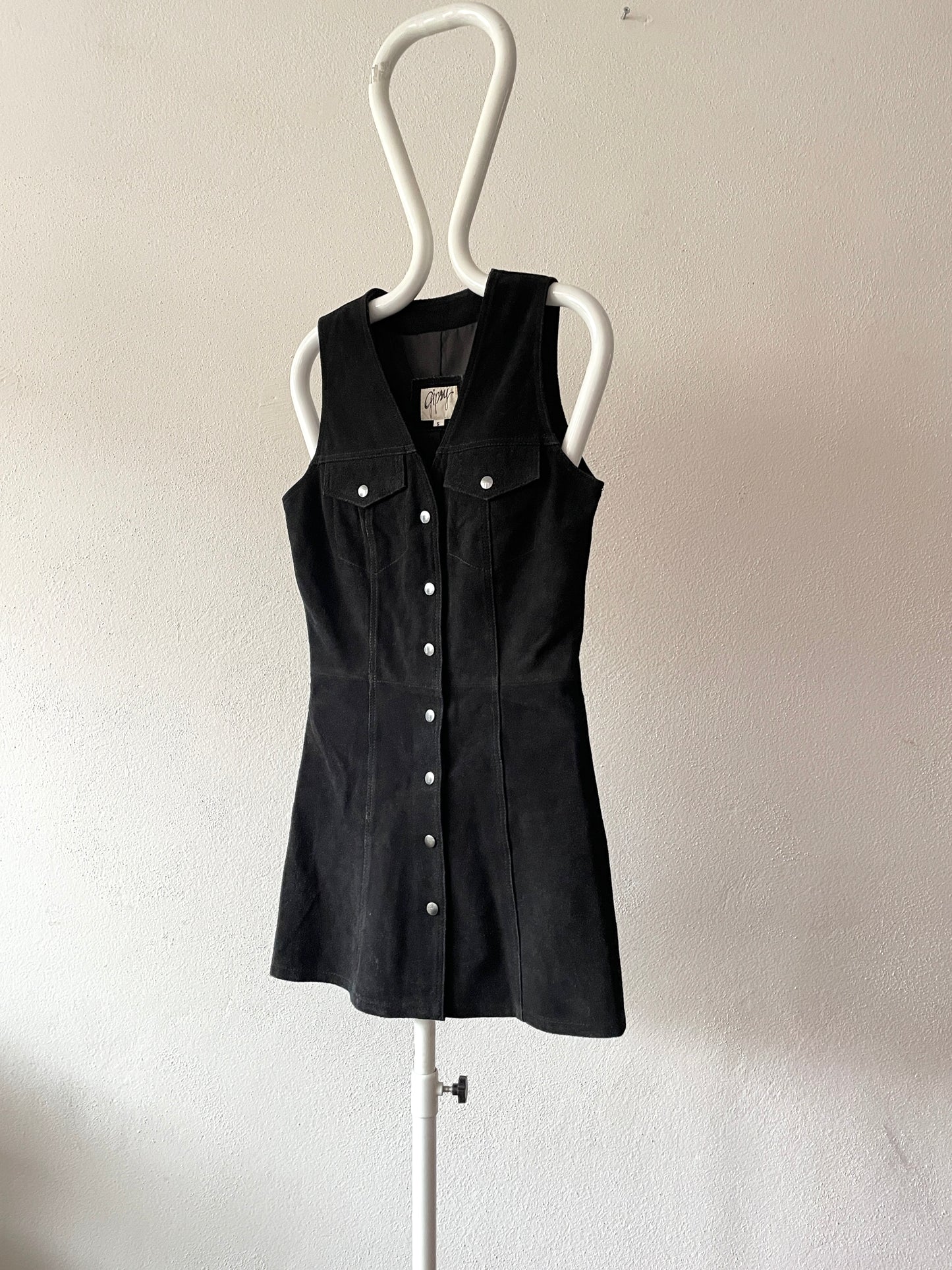 90's gipsy black suede vest dress