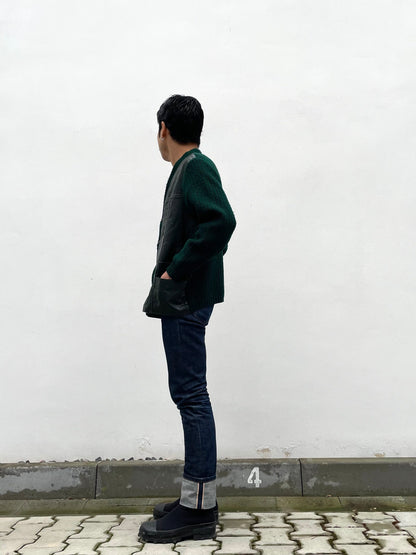 Vintage leather switching wool cardigan.